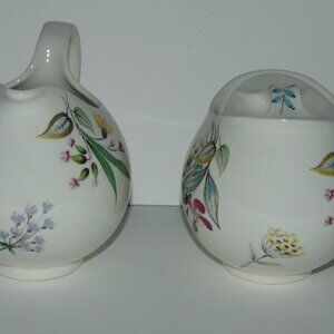 MCM Hallcraft Eva Zeisel BOUQUET Sugar Bowl w/lid and Creamer Flowers 1950's